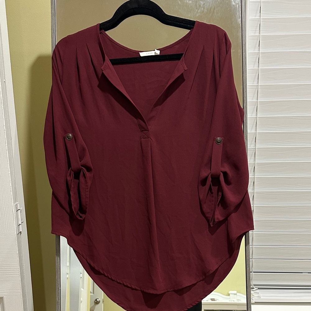 Lush Deep Red Blouse with Buttoned Sleeves